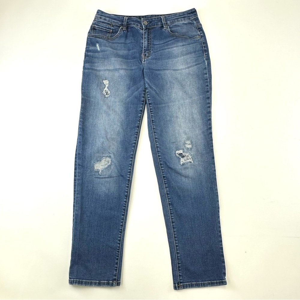 Chicos Boyfriend platinum denim womens distressed jeans Size 6
